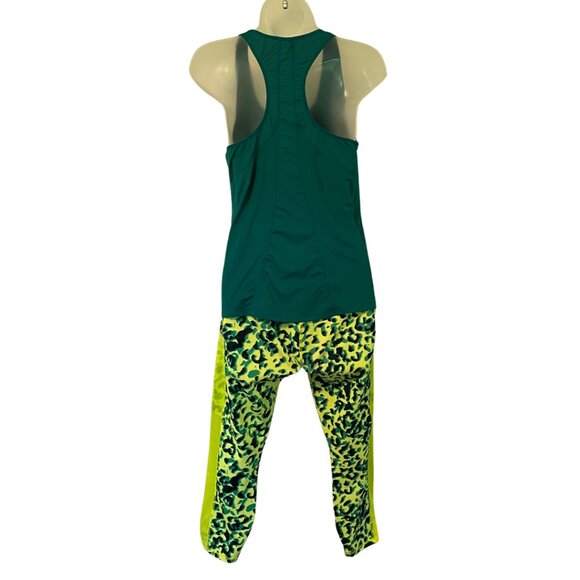 Fabletics Workout outfit top and leggings | Teal, Lime Green, Animal Print | S - Picture 2 of 10